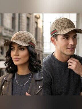 Gucci Beige GG Canvas Baseball Cap with Green-Red Web Stripe